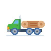 Green Logging Truck with Log on Black Background vector
