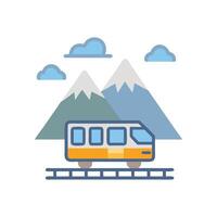 Mountain train illustration with clouds on black background vector