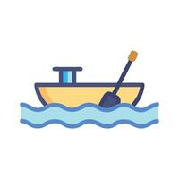 Cute Boat with Paddle Floating on Water Icon vector