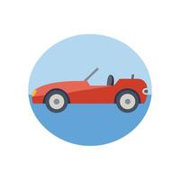 Cartoon Red Convertible Car on Blue Circle Background vector