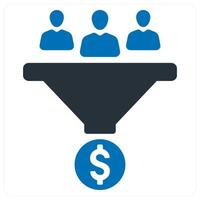 Funnel and Filter Money icon concept in blue color vector