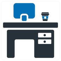 office desk and furniture icon concept in blue color vector