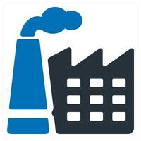 Factory Pollution and factory icon concept in blue color vector