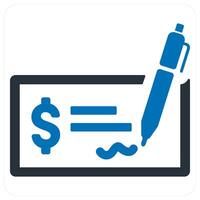Signed Cheque and cheque icon concept in blue color vector