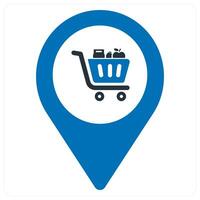 Shopping cart and location icon concept in blue color vector