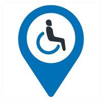Wheelchair and location icon concept in blue color vector
