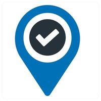 Checkmark and location icon concept in blue color vector