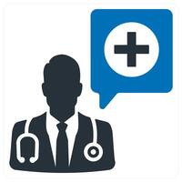 doctor consultation and discussion icon concept in blue color vector