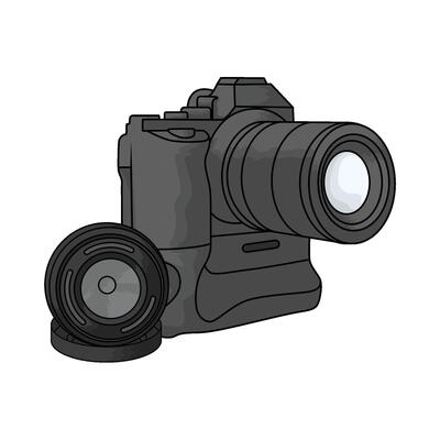 illustration of digital camera and lens