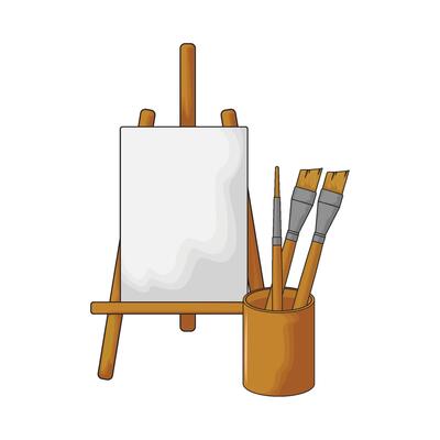 illustration of canvas board and paintbrush holder