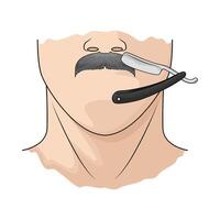 shaved mustache using straight razor vector