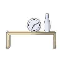 illustration of clock on the table and vase vector