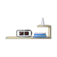 books and digital clock on the shelf vector