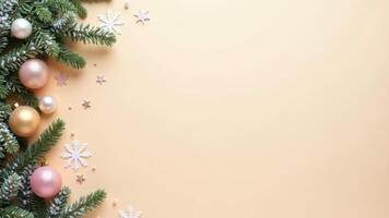Christmas Decoration Frame On Beige Background photo