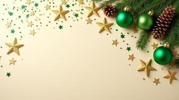 Festive Holiday Decorations On Beige Background photo