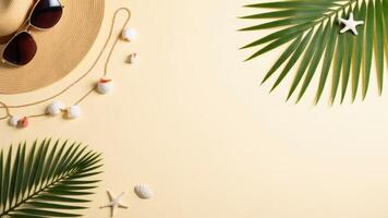 Beach Vacation Layout With Palm Leaves photo