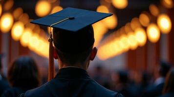 Graduate Wearing Cap With Blurred Lights photo