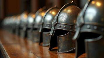 Row Of Medieval Knight Helmets photo