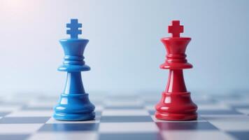Blue And Red Kings On Chessboard photo