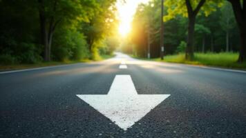 Arrow Painted On Road Leads Forward photo