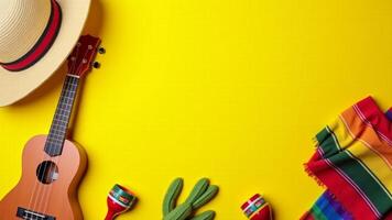 Mexican Fiesta Elements On Yellow Background photo