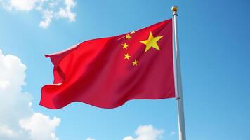 Chinese Flag Against A Blue Sky photo