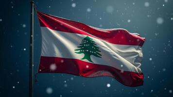 Lebanon Flag Waving In Snowy Weather photo