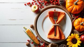 Festive Autumn Table Setting With Copy Space photo