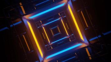Blue and Orange Neon Mirror Square Tunnel Background VJ Loop in 4K video
