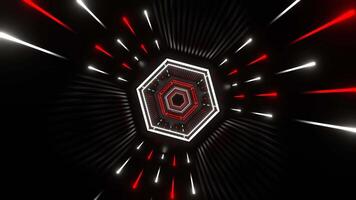 Red and White Neon Hexagon Futuristic Tunnel Background VJ Loop in 4K video