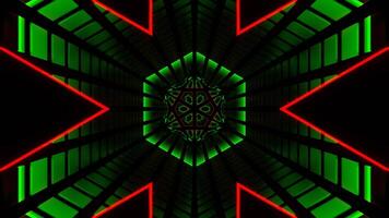 Green and Red Neon Glow Hexagonal Tunnel Background VJ Loop in 4K video
