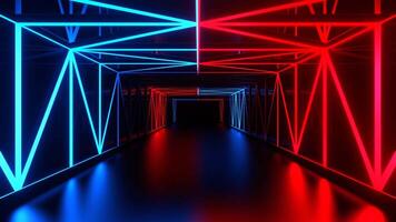 Red and Blue Gridded Mirror Corridor Background VJ Loop in 4K video