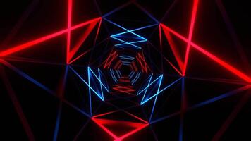 vermelho e azul neons movimentos ao longo hexágono grato túnel fundo vj ciclo dentro 4k video