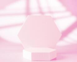 Pink podium for product presentation on abstract background photo