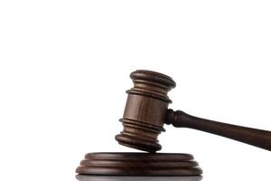 Judge gavel on white background close up photo