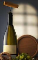 Wine bottle with a corkscrew in the cellar photo