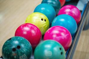 Bowling Balls in a row photo