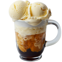 A mug with ice cream and two scoops of ice cream png