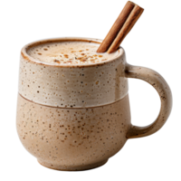 A mug of hot chocolate with cinnamon sticks png