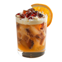 Refreshing Cocktail with Colorful Jelly Topping and Orange Slice Garnish in Glass png