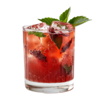 Refreshing Cocktail with Berries and Mint Leaves in a Clear Glass with Ice Cubes png