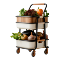 A cart with vegetables and fruit on it png