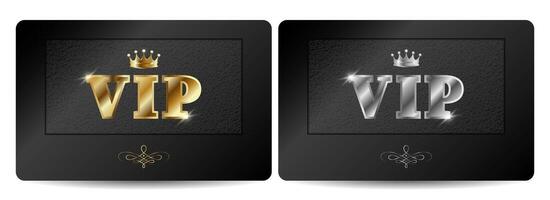 Set of two black VIP cards with textured pattern vector