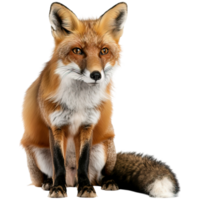 A detailed, lifelike representation of a fox with vibrant fur, sharp eyes, and a bushy tail, showcasing its majestic posture and natural features. png