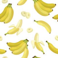 Bananas fruit and slices seamless pattern. Food background vector