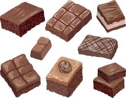 set of chocolate brownies in different shapes and styles vector