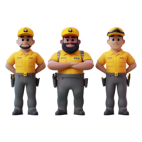 Three cartoon delivery men in yellow uniforms png