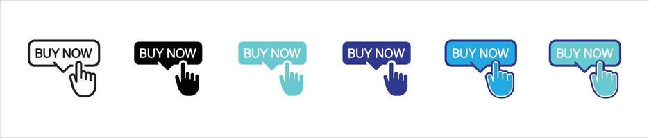buy now icon set. buy now with pointer hand clicking for online shopping icon app and web vector