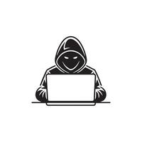 Hacker Logo with Hooded Figure and Laptop for Cybersecurity or Tech Branding vector