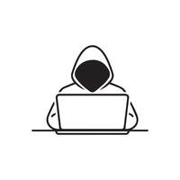 Minimal Hacker Illustration with Hooded Figure and Laptop for Cybersecurity and Tech vector